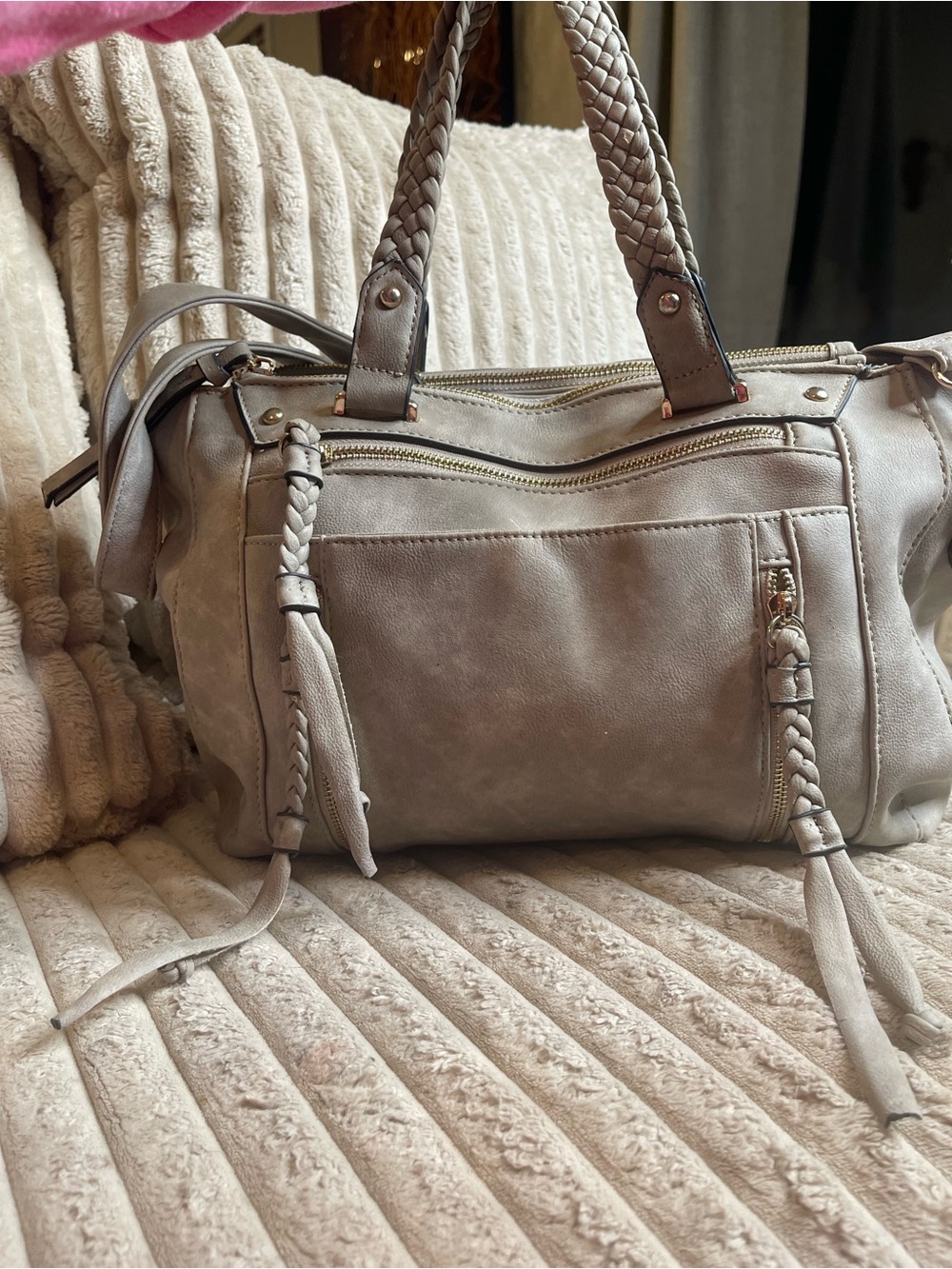 Angel Kiss Taupe Hobo Shoulder Bag Braided Strap Multi Pocket Purse - Picture 2 of 7